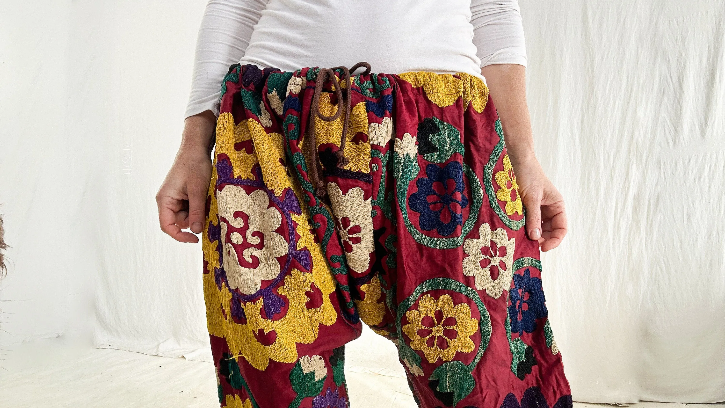 Vintage 60s Uzbek Suzani Silk Embroidered Pants! Amazing!!