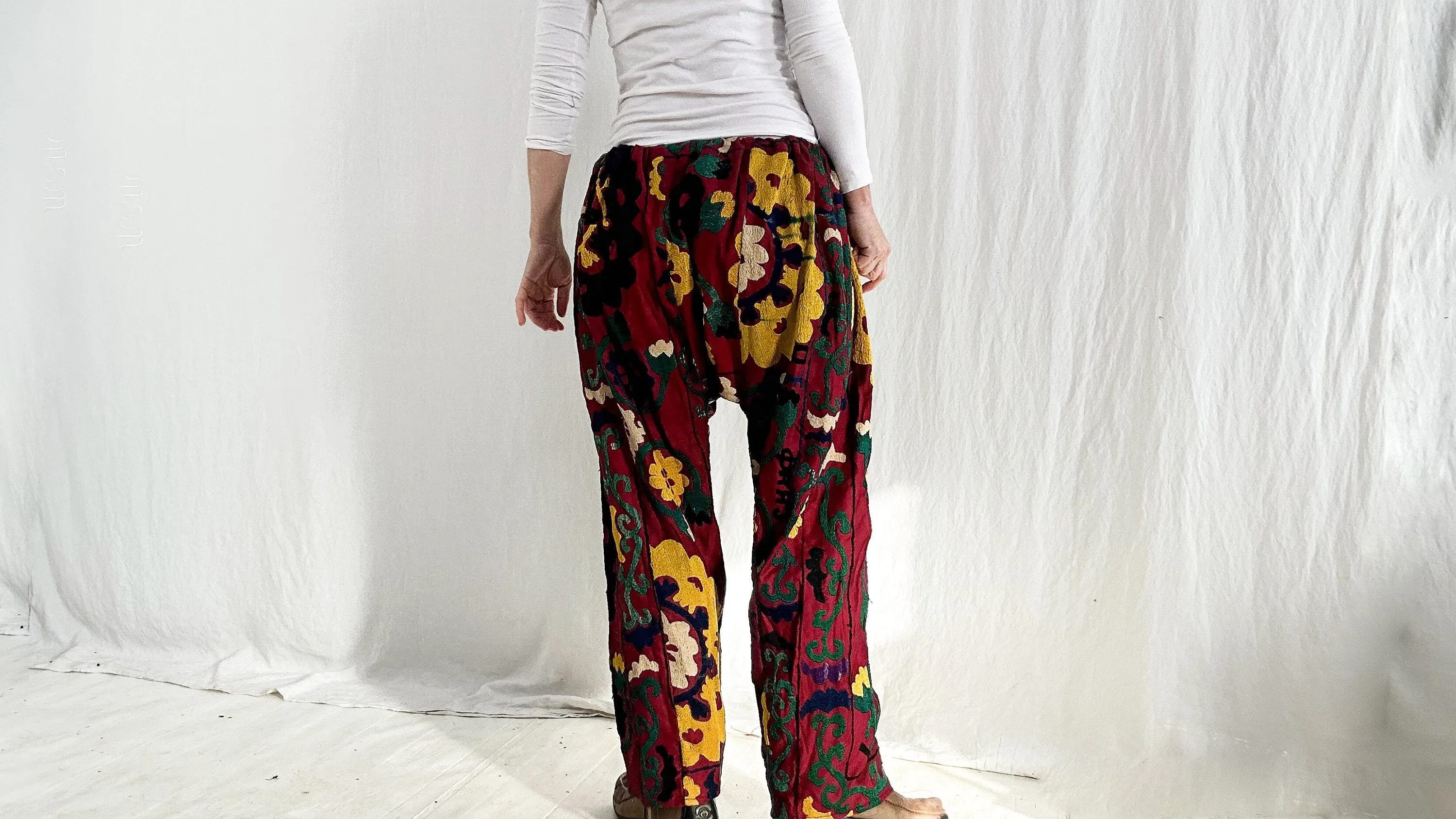 Vintage 60s Uzbek Suzani Silk Embroidered Pants! Amazing!!