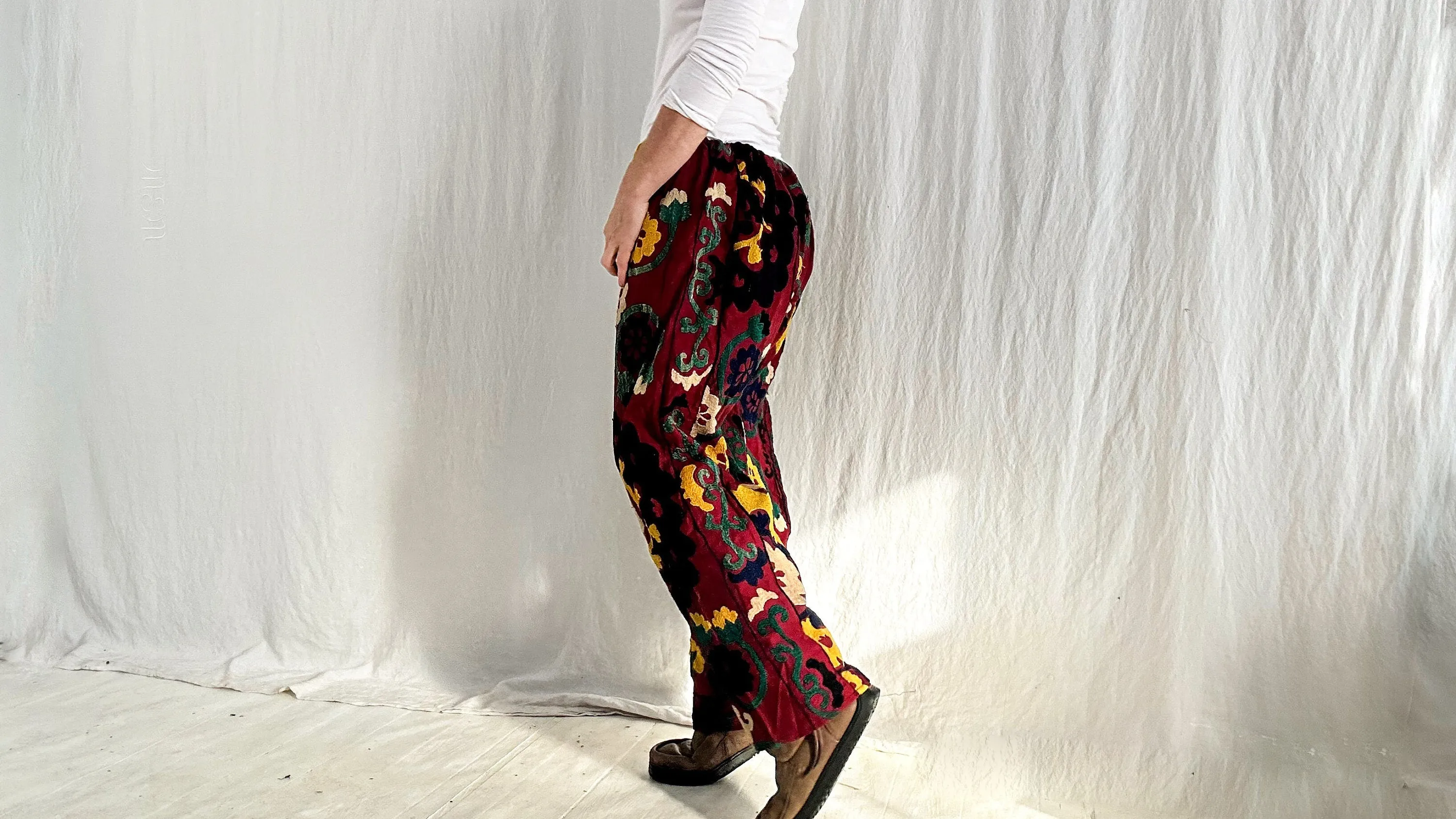 Vintage 60s Uzbek Suzani Silk Embroidered Pants! Amazing!!
