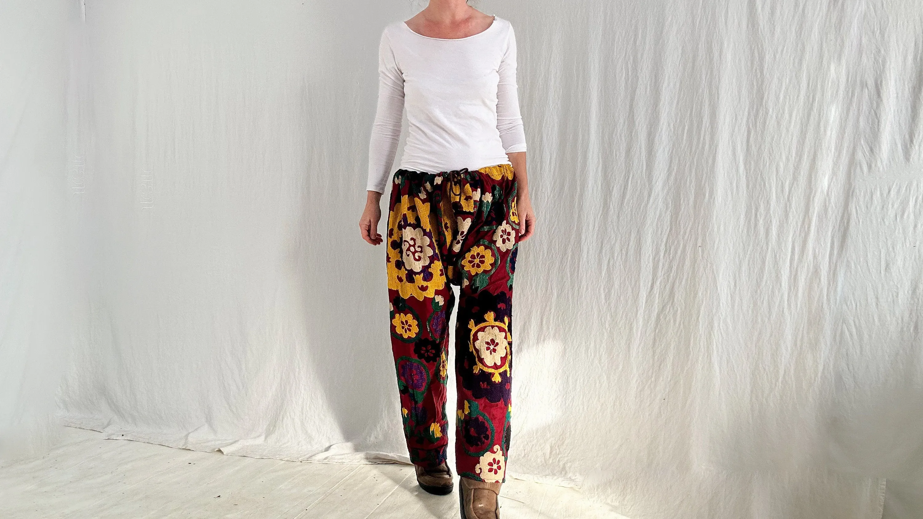 Vintage 60s Uzbek Suzani Silk Embroidered Pants! Amazing!!