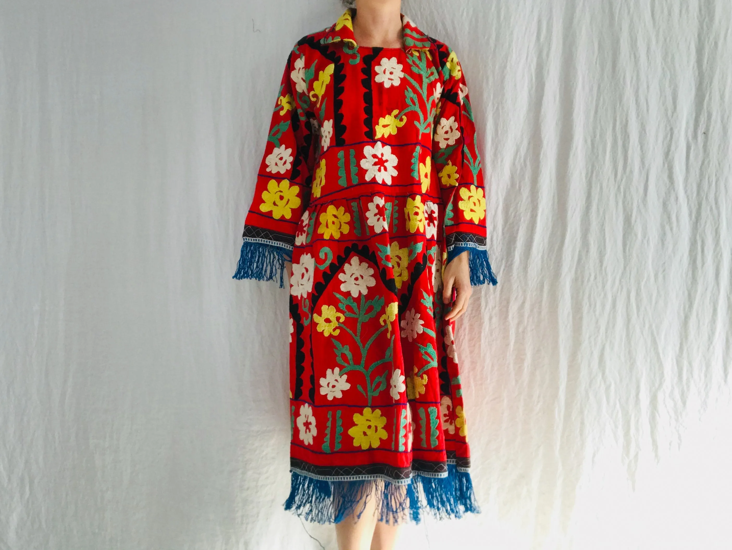 Vintage Uzbek Suzani Silk Embroidered Dress