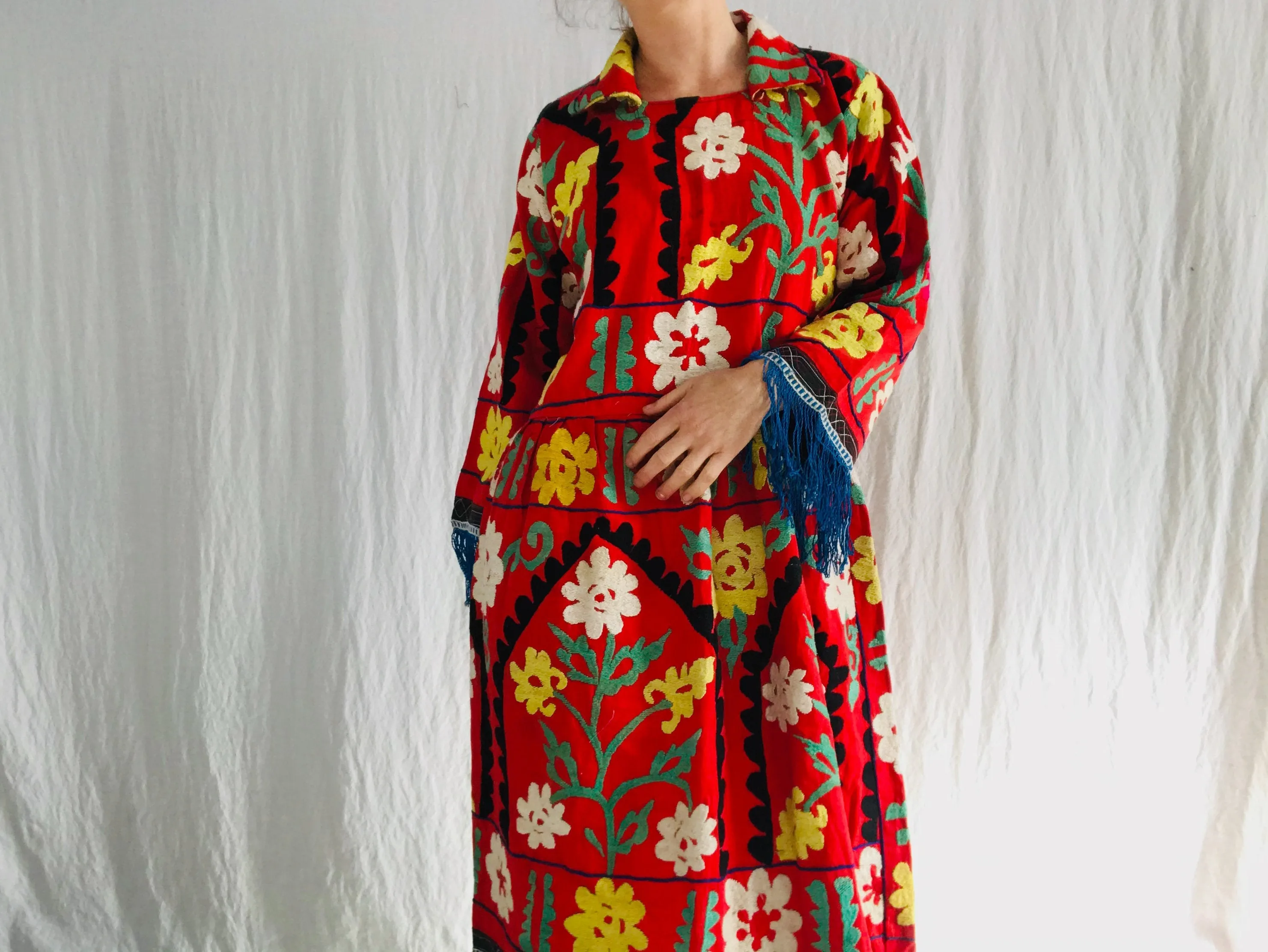 Vintage Uzbek Suzani Silk Embroidered Dress