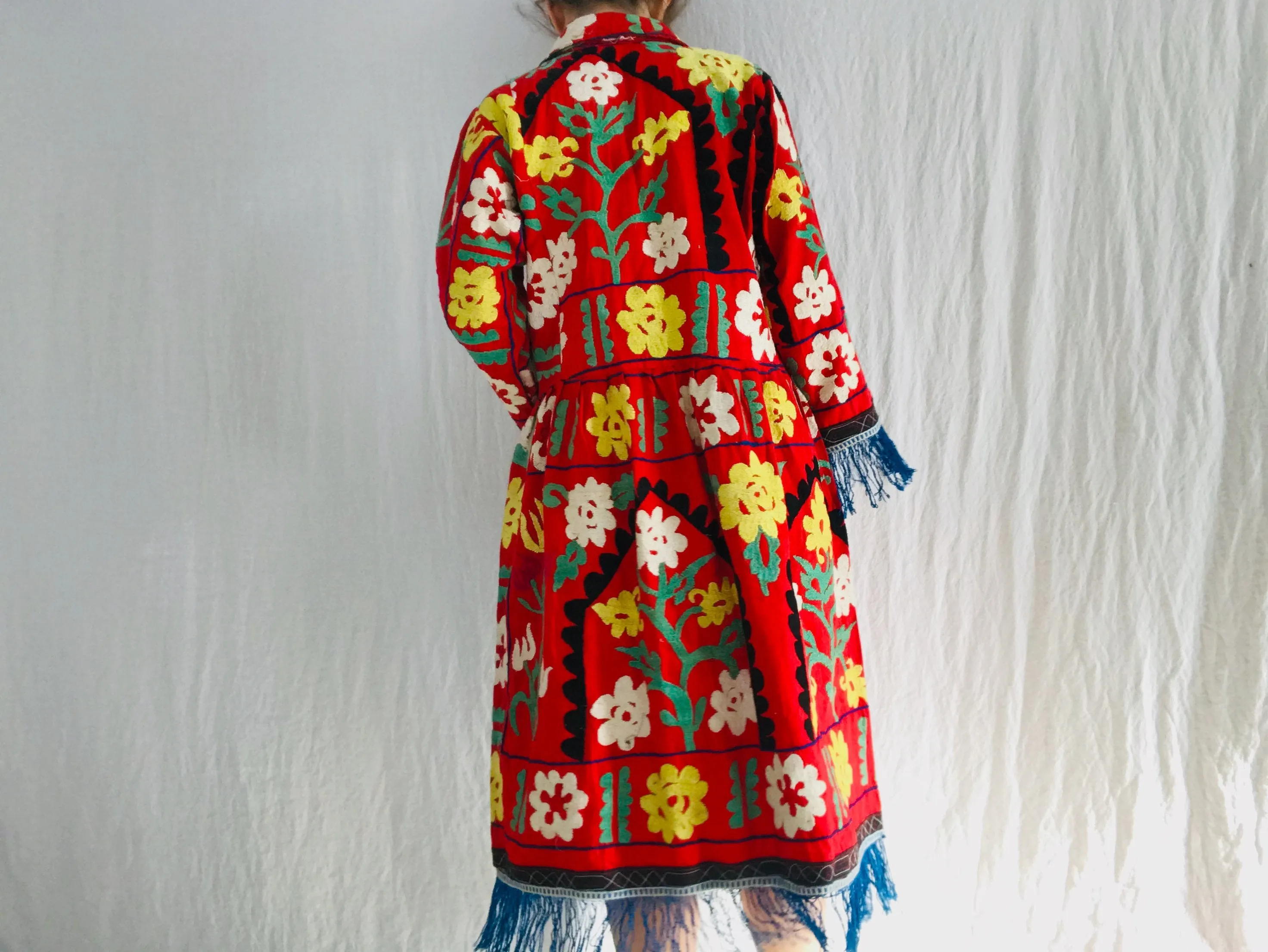 Vintage Uzbek Suzani Silk Embroidered Dress