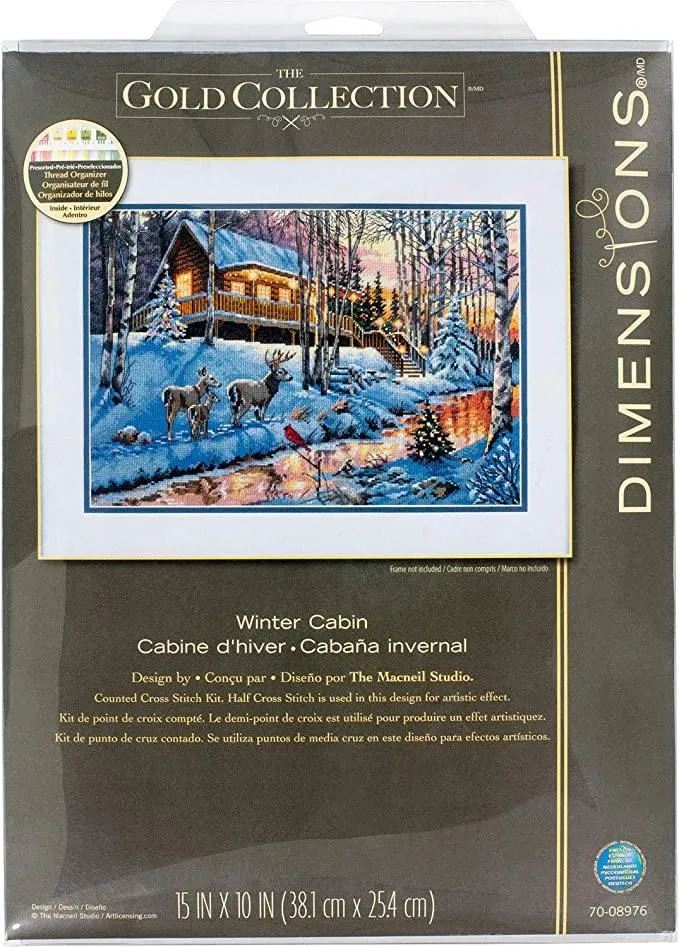Dimensions Gold Collection Counted Cross Stitch Kit, Winter Cabin, 16-Count Grey Aida (70-08976)