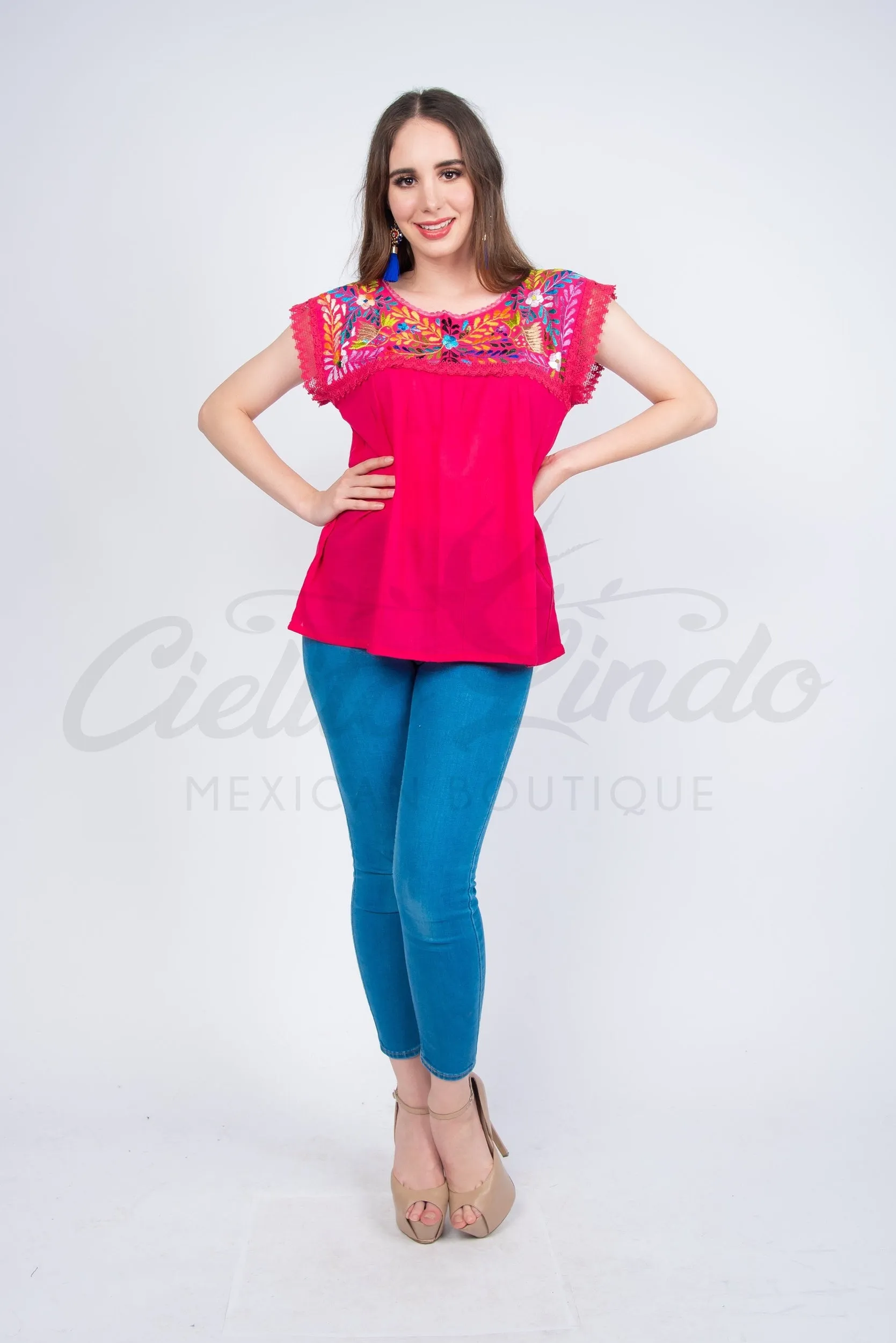 Yaritza Mexican Blouse Hot Pink